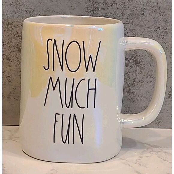Rae Dunn Magenta Collection Iridescent White Coffee Mug "Snow Much Fun" NWOT - Picture 1 of 7